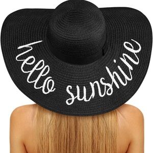 Hello Sunshine Black Sun Hat with White Embroidery